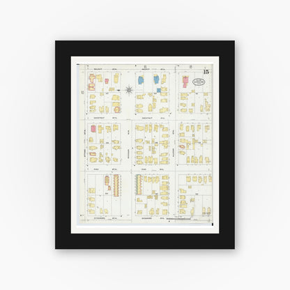Old map wall art mockup — black gallery frame with white mat — Sanborn Fire Insurance Map from Lansing, Ingham County, Michigan (1906), Sheet #0015