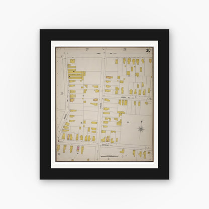 Old map wall art mockup — black gallery frame with white mat — Sanborn Fire Insurance Map from Saratoga, Saratoga County, New York (1900), Sheet #0030