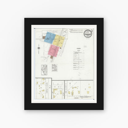 Old map wall art mockup — black gallery frame with white mat — Sanborn Fire Insurance Map from Chebanse, Iroquois And Kankakee County, Illinois (1921) - Complete Map Set