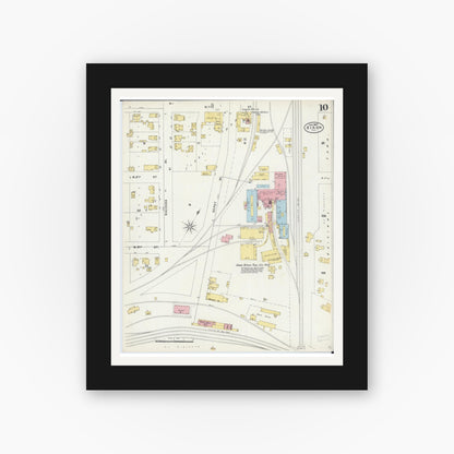 Old map wall art mockup — black gallery frame with white mat — Sanborn Fire Insurance Map from Dixon, Lee County, Illinois (1897), Sheet #0010