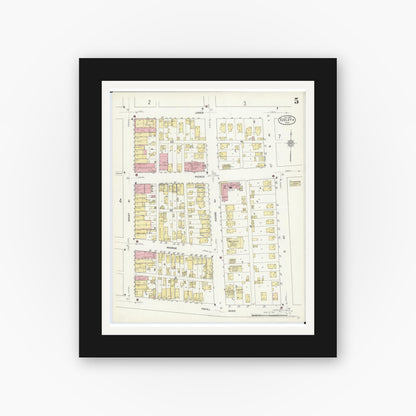 Old map wall art mockup — black gallery frame with white mat — Sanborn Fire Insurance Map from Eveleth, Saint Louis County, Minnesota (1912), Sheet #0005