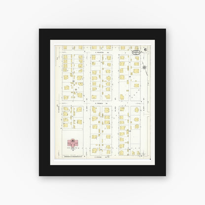 Old map wall art mockup — black gallery frame with white mat — Sanborn Fire Insurance Map from Temple, Bell County, Texas (1915), Sheet #0006