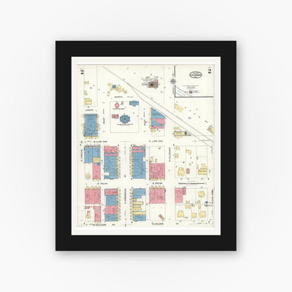 Old map wall art mockup — black gallery frame with white mat — Sanborn Fire Insurance Map from Coleman, Coleman County, Texas (1923), Sheet #0002