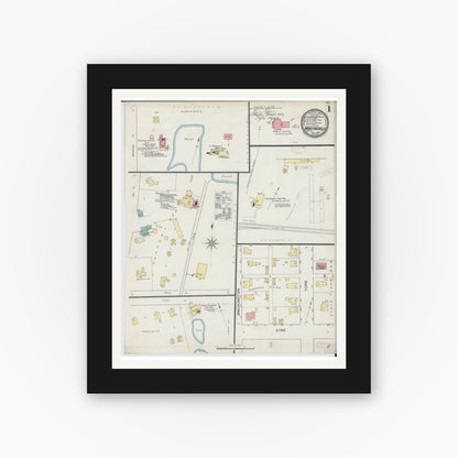 Old map wall art mockup — black gallery frame with white mat — Sanborn Fire Insurance Map from Martinsville, Clark County, Illinois (1893), Sheet #0001