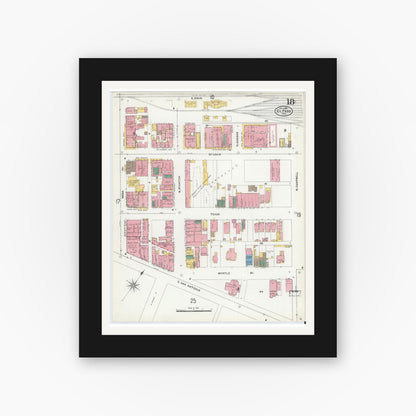 Old map wall art mockup — black gallery frame with white mat — Sanborn Fire Insurance Map from El Paso, El Paso County, Texas (1905), Sheet #0018