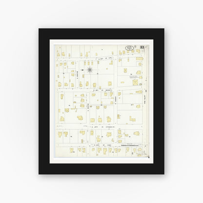 Old map wall art mockup — black gallery frame with white mat — Sanborn Fire Insurance Map from Paris, Lamar County, Texas (1908), Sheet #0033