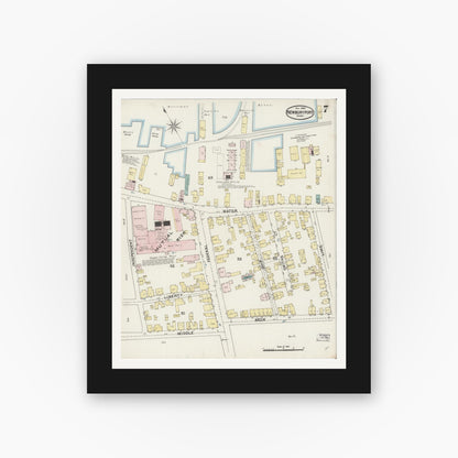 Old map wall art mockup — black gallery frame with white mat — Sanborn Fire Insurance Map from Newburyport, Essex County, Massachusetts (1888), Sheet #0007