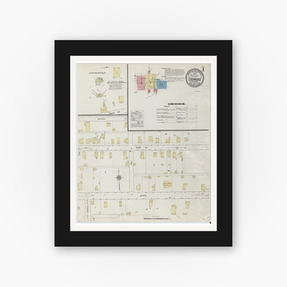 Old map wall art mockup — black gallery frame with white mat — Sanborn Fire Insurance Map from Edenburg, Clarion County, Pennsylvania (1912), Sheet #0001