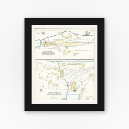 Old map wall art mockup — black gallery frame with white mat — Sanborn Fire Insurance Map from Arcata, Humboldt County, California (1900), Sheet #0008