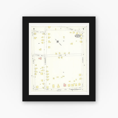 Old map wall art mockup — black gallery frame with white mat — Sanborn Fire Insurance Map from Lexington, Davidson County, North Carolina (1923), Sheet #0007