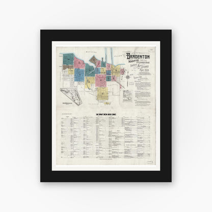 Old map wall art mockup — black gallery frame with white mat — Sanborn Fire Insurance Map from Bradentown, Manatee County, Florida (1926) - Complete Map Set