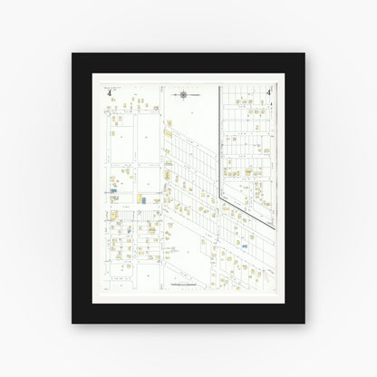 Old map wall art mockup — black gallery frame with white mat — Sanborn Fire Insurance Map from Belle Glade, Palm Beach County, Florida (1942), Sheet #0004
