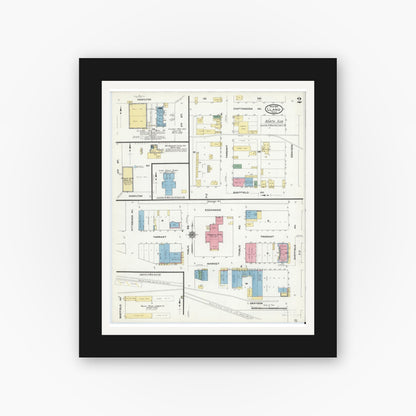 Old map wall art mockup — black gallery frame with white mat — Sanborn Fire Insurance Map from Llano, Llano County, Texas (1910), Sheet #0002