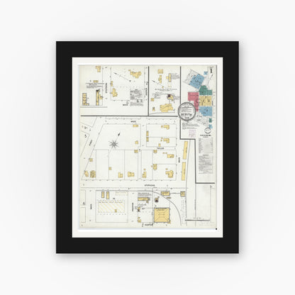 Old map wall art mockup — black gallery frame with white mat — Sanborn Fire Insurance Map from Van Alstyne, Grayson County, Texas (1901) - Complete Map Set