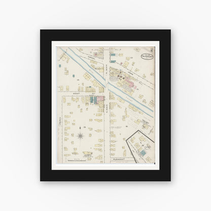 Old map wall art mockup — black gallery frame with white mat — Sanborn Fire Insurance Map from Fairport, Monroe County, New York (1885), Sheet #0002