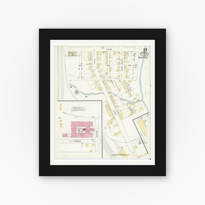 Old map wall art mockup — black gallery frame with white mat — Sanborn Fire Insurance Map from Latrobe, Westmoreland County, Pennsylvania (1909), Sheet #0013