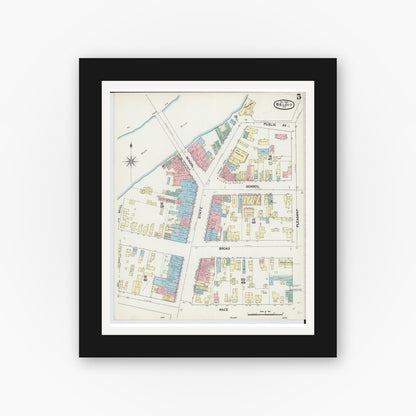 Old map wall art mockup — black gallery frame with white mat — Sanborn Fire Insurance Map from Beloit, Rock County, Wisconsin (1890), Sheet #0005