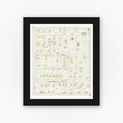 Old map wall art mockup — black gallery frame with white mat — Sanborn Fire Insurance Map from Niles, Trumbull County, Ohio (1898), Sheet #0006