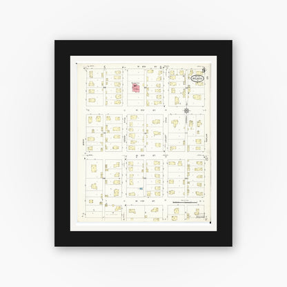 Old map wall art mockup — black gallery frame with white mat — Sanborn Fire Insurance Map from Atlantic, Cass County, Iowa (1913), Sheet #0009