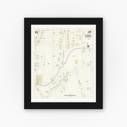 Old map wall art mockup — black gallery frame with white mat — Sanborn Fire Insurance Map from Ossining, Westchester County, New York (1924), Sheet #0028