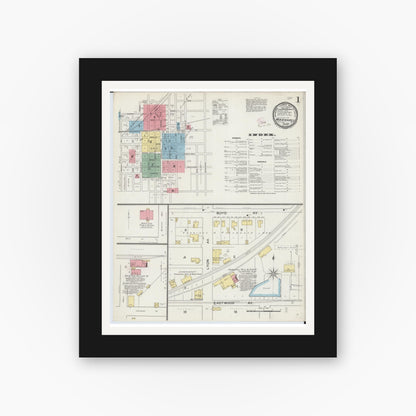 Old map wall art mockup — black gallery frame with white mat — Sanborn Fire Insurance Map from Marshall, Saline County, Missouri (1894), Sheet #0001