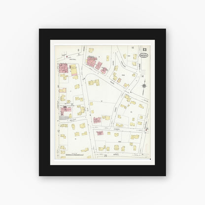 Old map wall art mockup — black gallery frame with white mat — Sanborn Fire Insurance Map from Gardner, Worcester County, Massachusetts (1914), Sheet #0013