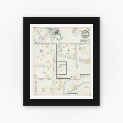 Old map wall art mockup — black gallery frame with white mat — Sanborn Fire Insurance Map from Larchmont, Westchester County, New York (1893), Sheet #0001