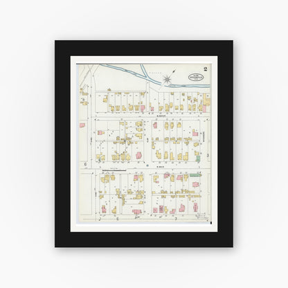 Old map wall art mockup — black gallery frame with white mat — Sanborn Fire Insurance Map from Greenville, Darke County, Ohio (1898), Sheet #0002