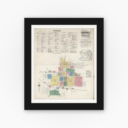 Old map wall art mockup — black gallery frame with white mat — Sanborn Fire Insurance Map from Marshall, Harrison County, Texas (1915) - Complete Map Set