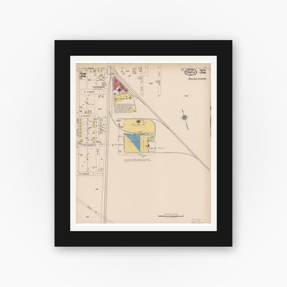 Old map wall art mockup — black gallery frame with white mat — Sanborn Fire Insurance Map from Temple, Bell County, Texas (1922), Sheet #0032