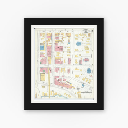 Old map wall art mockup — black gallery frame with white mat — Sanborn Fire Insurance Map from Marquette, Marquette County, Michigan (1904), Sheet #0003