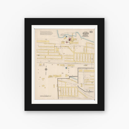 Old map wall art mockup — black gallery frame with white mat — Sanborn Fire Insurance Map from Escanaba, Delta County, Michigan (1921), Sheet #0033