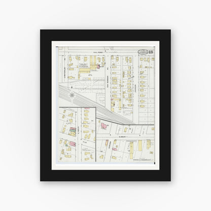 Old map wall art mockup — black gallery frame with white mat — Sanborn Fire Insurance Map from Jackson, Jackson County, Michigan (1893), Sheet #0013