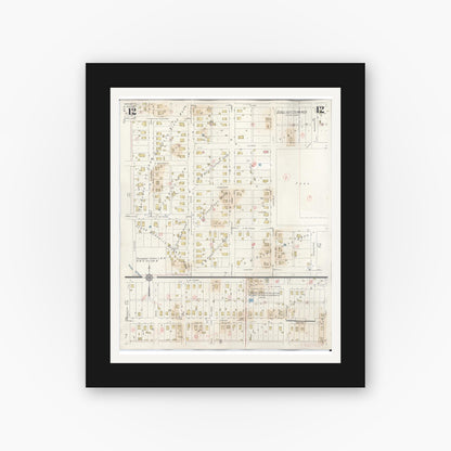 Old map wall art mockup — black gallery frame with white mat — Sanborn Fire Insurance Map from Marion, Williamson County, Illinois (1946), Sheet #0012