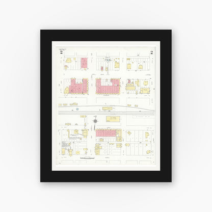 Old map wall art mockup — black gallery frame with white mat — Sanborn Fire Insurance Map from Oakwood, Leon County, Texas (1939), Sheet #0002