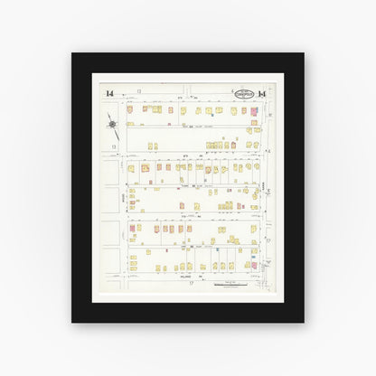 Old map wall art mockup — black gallery frame with white mat — Sanborn Fire Insurance Map from Coraopolis, Allegheny County, Pennsylvania (1924), Sheet #0014