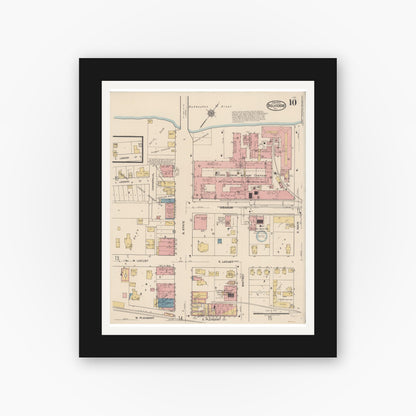 Old map wall art mockup — black gallery frame with white mat — Sanborn Fire Insurance Map from Belvidere, Boone County, Illinois (1922), Sheet #0010