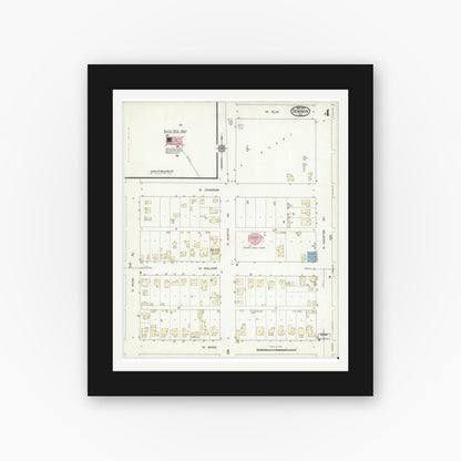 Old map wall art mockup — black gallery frame with white mat — Sanborn Fire Insurance Map from Denison, Grayson County, Texas (1914), Sheet #0004