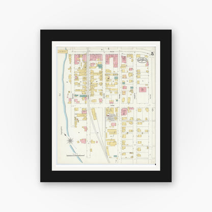 Old map wall art mockup — black gallery frame with white mat — Sanborn Fire Insurance Map from West Newton, Westmoreland County, Pennsylvania (1905), Sheet #0005