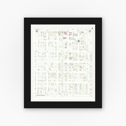 Old map wall art mockup — black gallery frame with white mat — Sanborn Fire Insurance Map from Levelland, Hockley County, Texas (1942), Sheet #0004