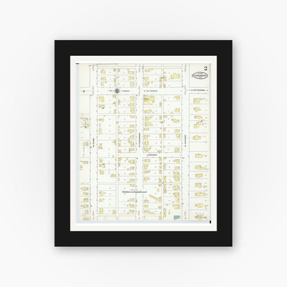 Old map wall art mockup — black gallery frame with white mat — Sanborn Fire Insurance Map from Gibsonburg, Sandusky County, Ohio (1910), Sheet #0002