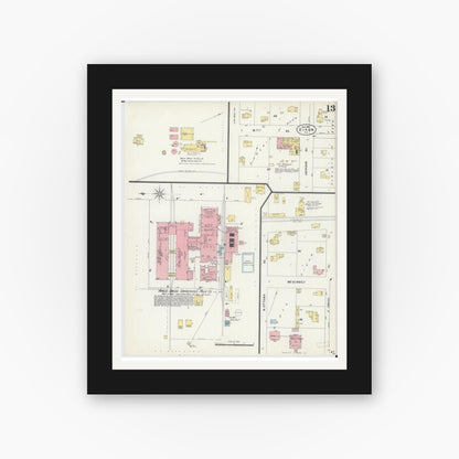 Old map wall art mockup — black gallery frame with white mat — Sanborn Fire Insurance Map from Dixon, Lee County, Illinois (1897), Sheet #0013