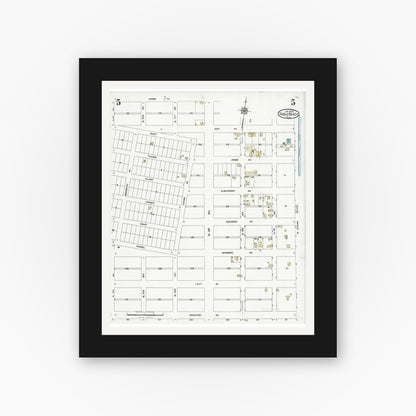 Old map wall art mockup — black gallery frame with white mat — Sanborn Fire Insurance Map from Pablo Beach, Duval County, Florida (1924), Sheet #0005