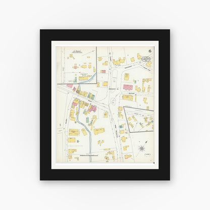 Old map wall art mockup — black gallery frame with white mat — Sanborn Fire Insurance Map from Concord, Middlesex County, Massachusetts (1903), Sheet #0006