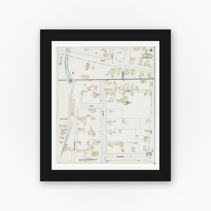 Old map wall art mockup — black gallery frame with white mat — Sanborn Fire Insurance Map from Lee, Berkshire County, Massachusetts (1889), Sheet #0006