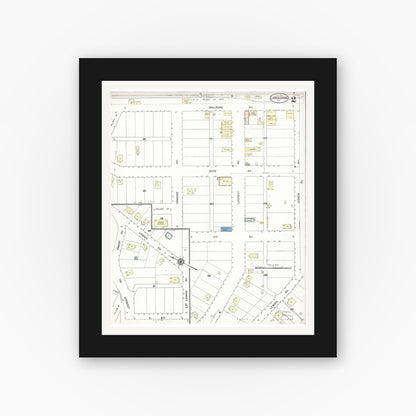 Old map wall art mockup — black gallery frame with white mat — Sanborn Fire Insurance Map from La Mesa, San Diego County, California (1911), Sheet #0002