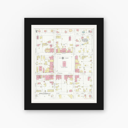 Old map wall art mockup — black gallery frame with white mat — Sanborn Fire Insurance Map from Perryville, Perry County, Missouri (1928), Sheet #0002