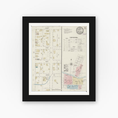 Old map wall art mockup — black gallery frame with white mat — Sanborn Fire Insurance Map from Neillsville, Clark County, Wisconsin (1887), Sheet #0001