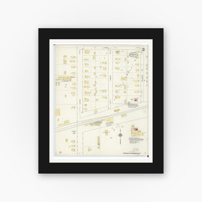 Old map wall art mockup — black gallery frame with white mat — Sanborn Fire Insurance Map from Armada, Macomb County, Michigan (1913), Sheet #0003