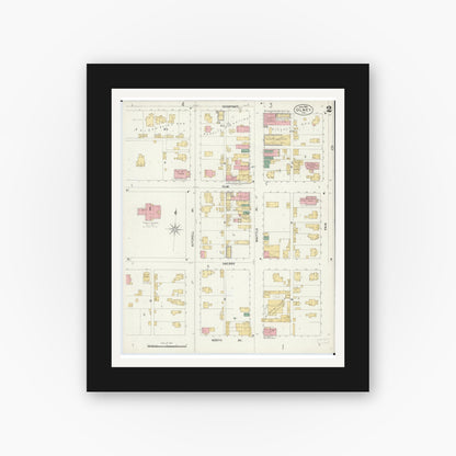 Old map wall art mockup — black gallery frame with white mat — Sanborn Fire Insurance Map from Olney, Richland County, Illinois (1902), Sheet #0002